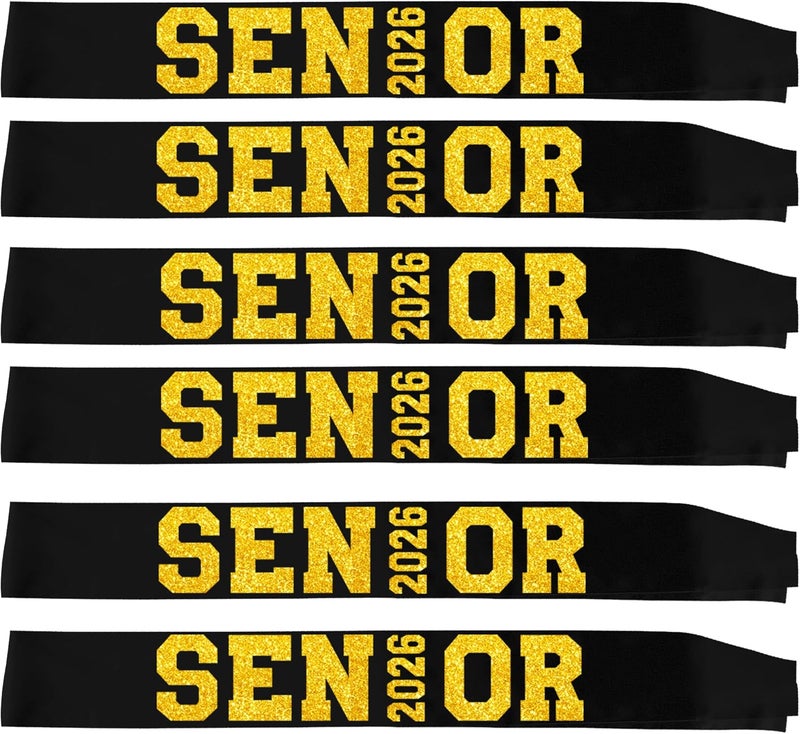 Partyprops 6Pcs Black Senior 2026 Satin Sashes with Gold Glitter Letters Senior 2026 Decorations - 2026 Graduation Celebrations Sashes - Senior Cheer Sash - Cheerleader Sash - Class Competition Sashes - Image 4